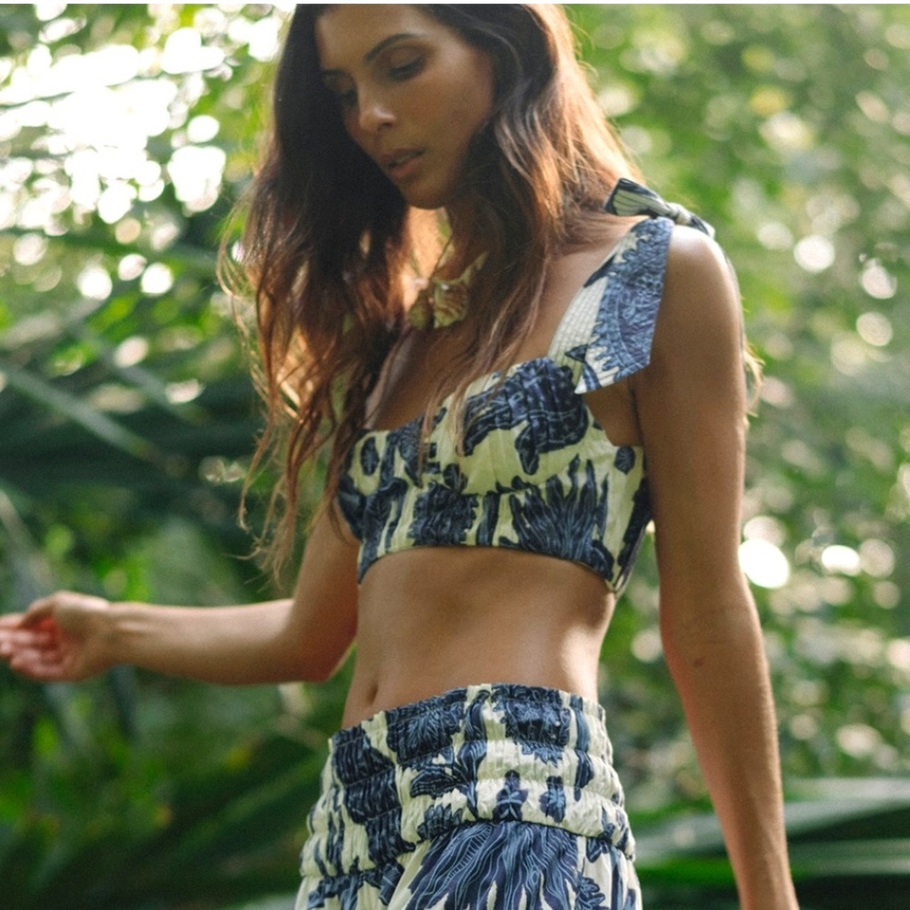 Johanna Ortiz Macando Centauri Printed Linen Crop Top Sz4 New With Tags